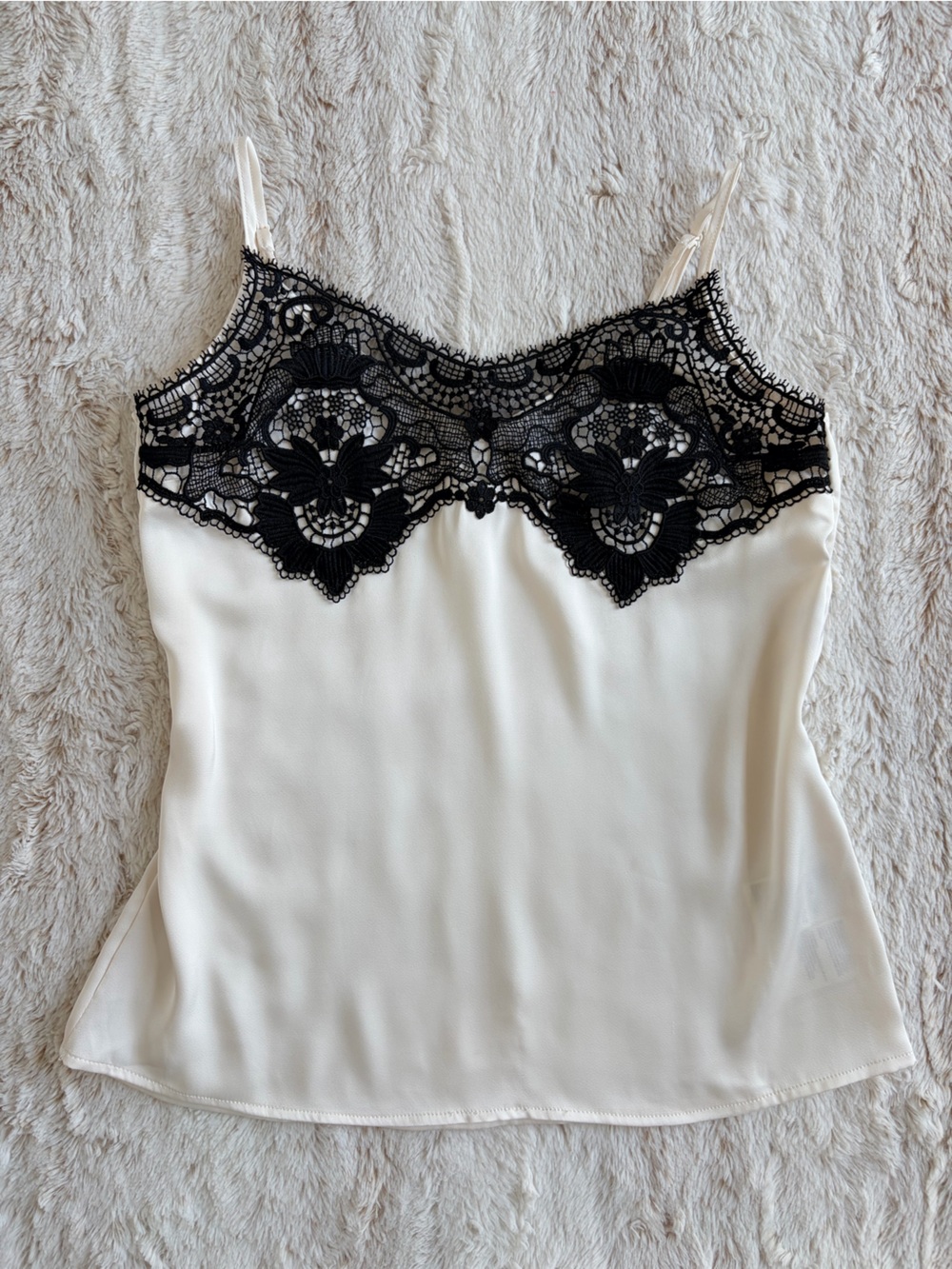 H&M Y2K Ivory Black Lace Cami Tank XS Coquette Fairycore Romantic Grunge